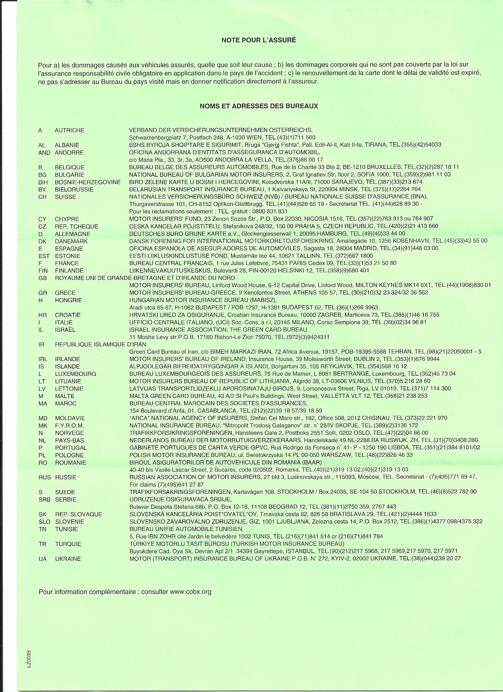 carte verte assurance infomotor carte verte assurance infomotor