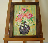 N°11 Bouquet de fleurs avec cadre Toile 30x40 cm Huile 95 euros