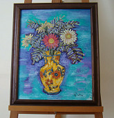 N°8 Gerberas avec cadre Toile 40x50 cm Huile 400 euros