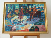 N°26 Paysage de Tahiti d'après Gauguin avec cadre Toile 50x70 cm Huile 600 euros