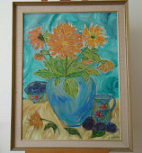 N°24 Dahlias de Anne avec cadre Toile 60x80 cm Huile 500 euros