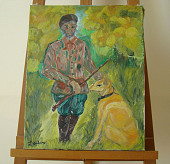N°2 Chasseur et son chien Toile 40x50 cm Huile 125 euros
