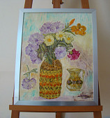 N°38 Bouquet multicolore avec cadre Carton 40x50 cm Huile 200 euros