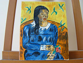 N°28 La femme à la fleur d'après Gauguin Toile 24x30 cm Huile 50 euros