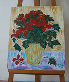 N°9 Roses de noël Carton 50x60cm Huile 125euros